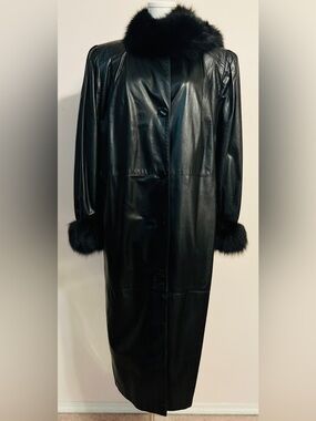 Dominic Bellissimo Black Leather Blue Fox Fur Duster Coat